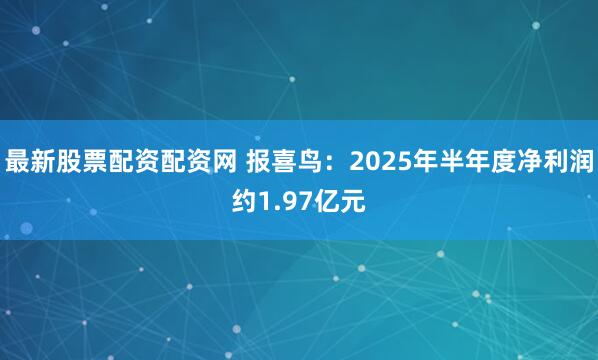 最新股票配资配资网 报喜鸟：2025年半年度净利润约1.97亿元